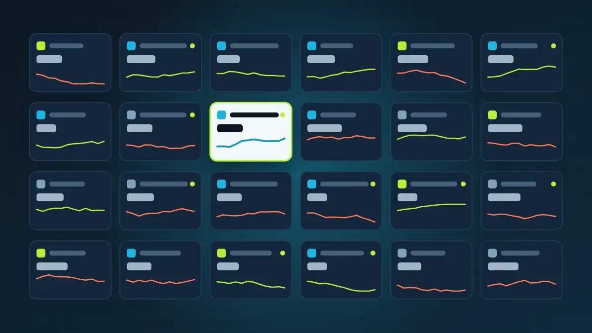 Grid of website cards each showing a small traffic trend line